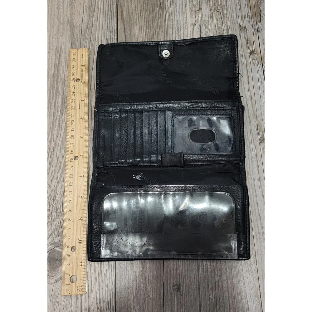 Fossil Black Leather Wallet Clutch Zip‎ Around Continental Style